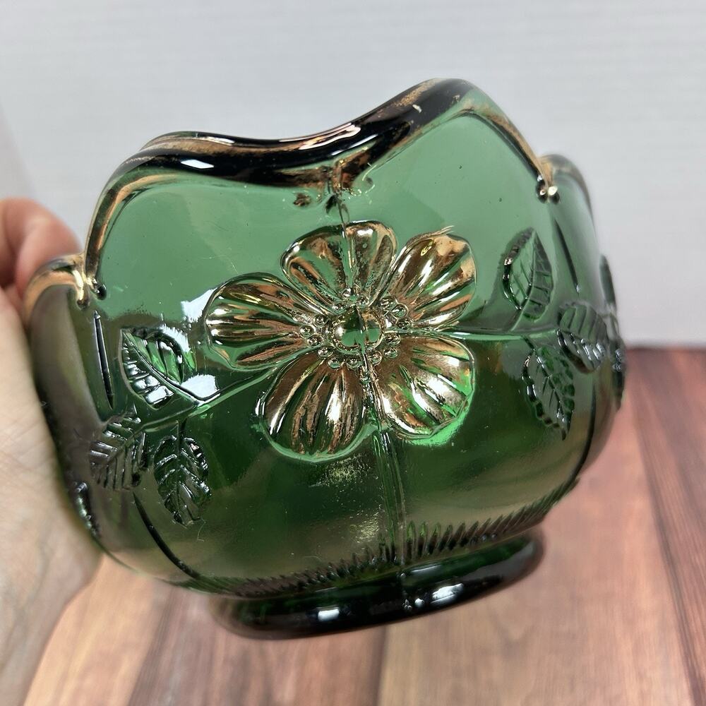 Antique CA. 1915 United States Glass Green Bowl Dogwood Paneled Floral Pattern - Picture 6 of 12